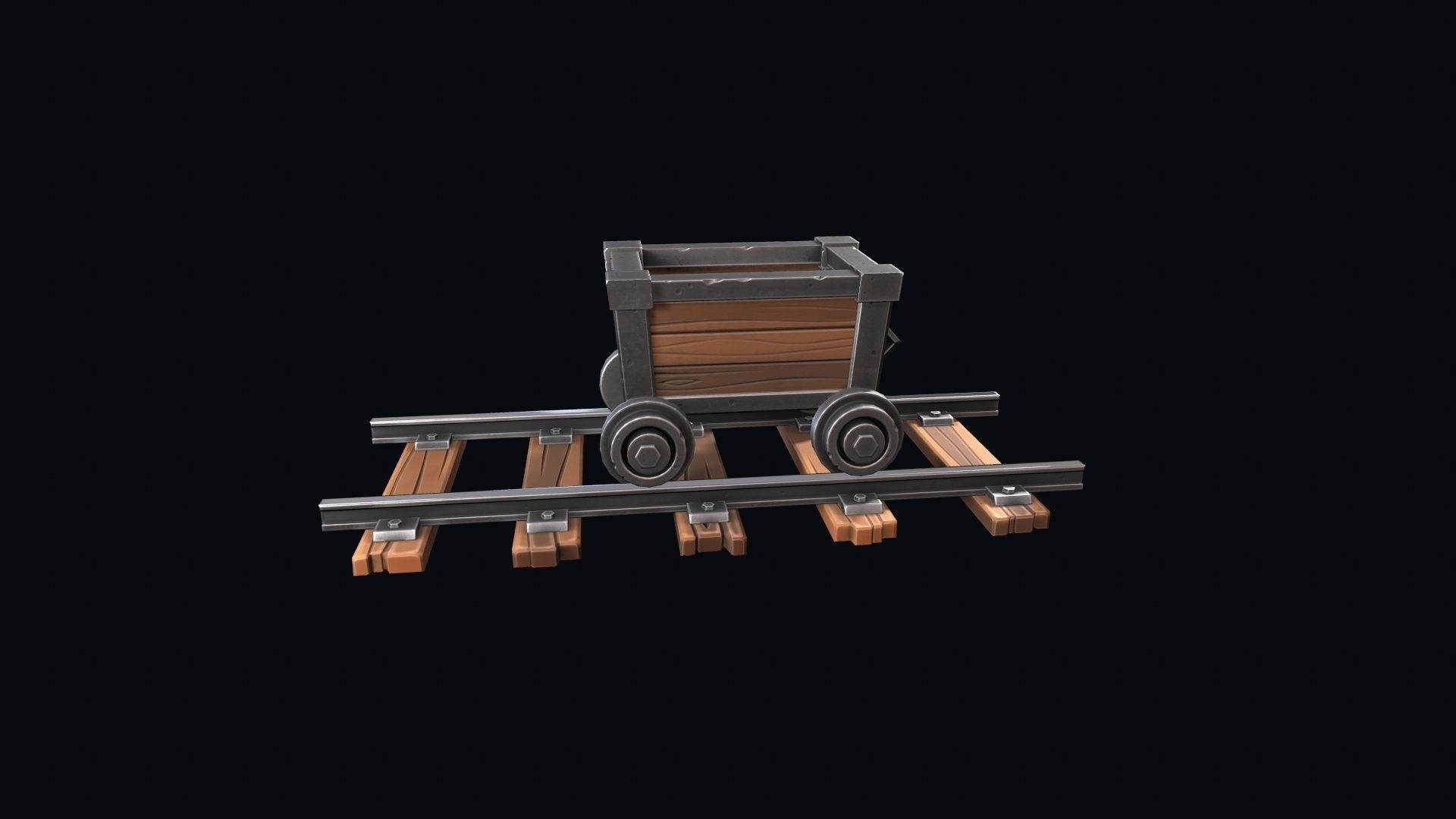 Stylized trolley and rails  Low-poly 3D model_3