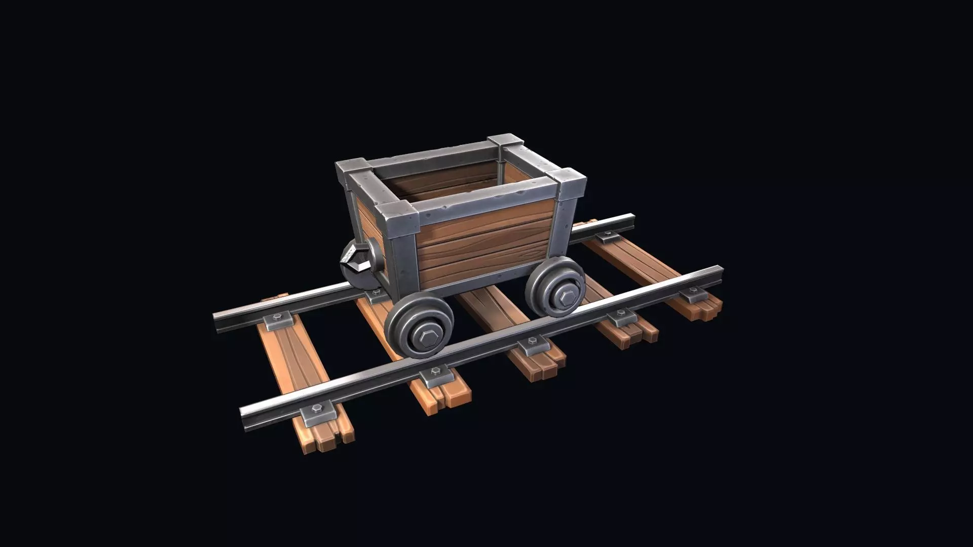 Stylized trolley and rails  Low-poly 3D model_0