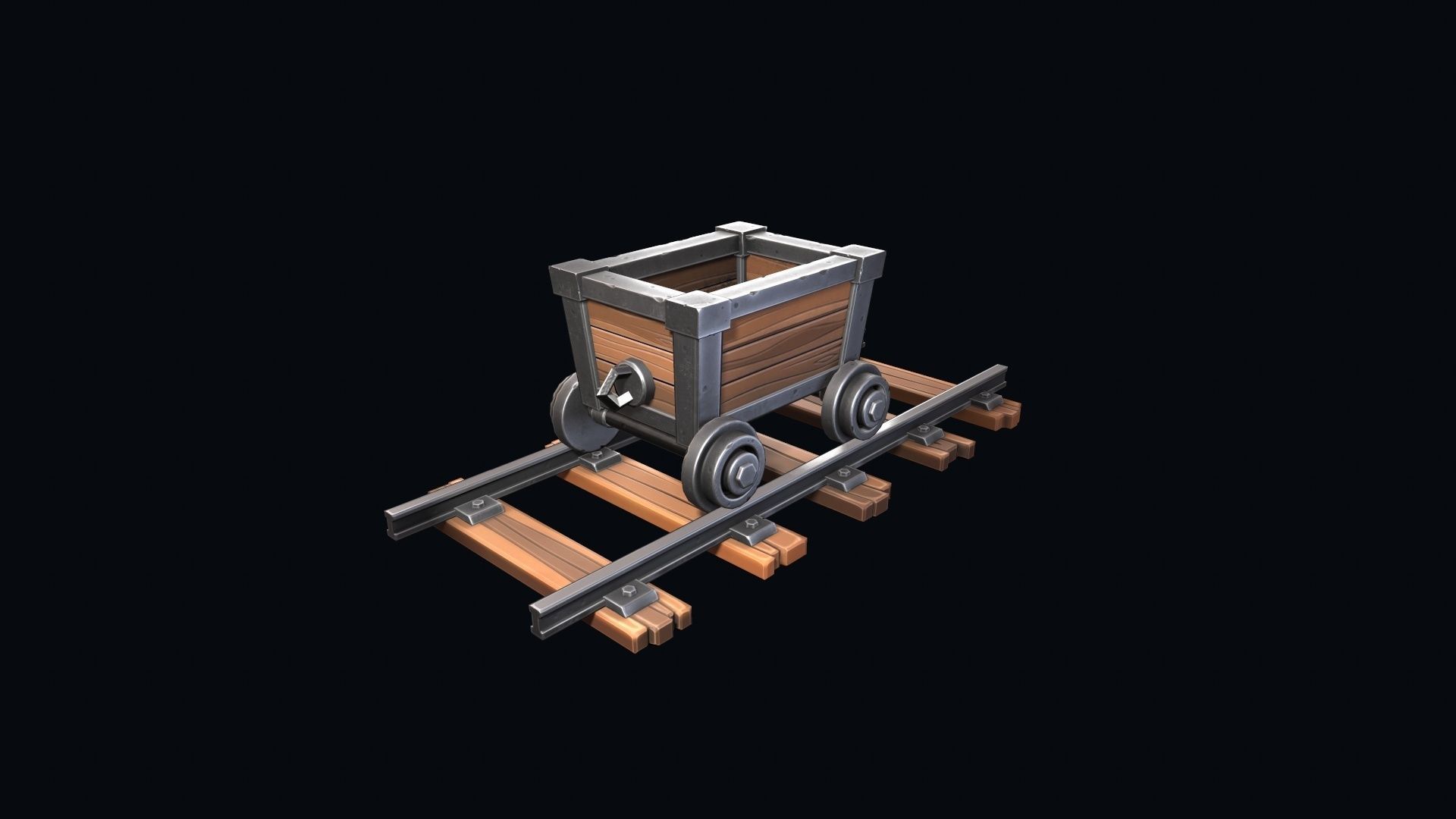 Stylized trolley and rails  Low-poly 3D model_5