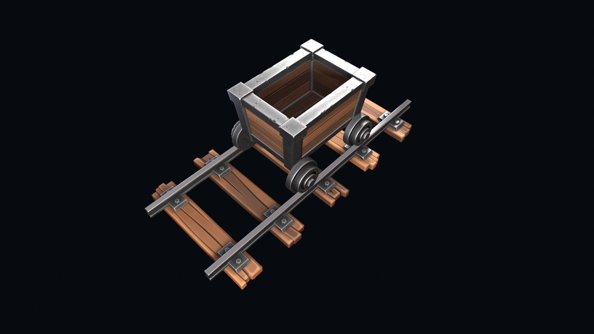 Stylized trolley and rails  Low-poly 3D model_2
