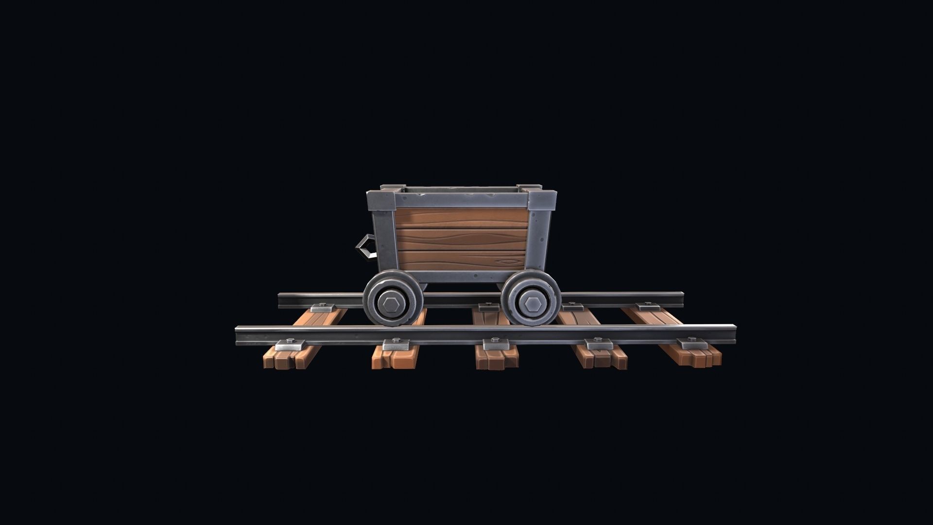 Stylized trolley and rails  Low-poly 3D model_6