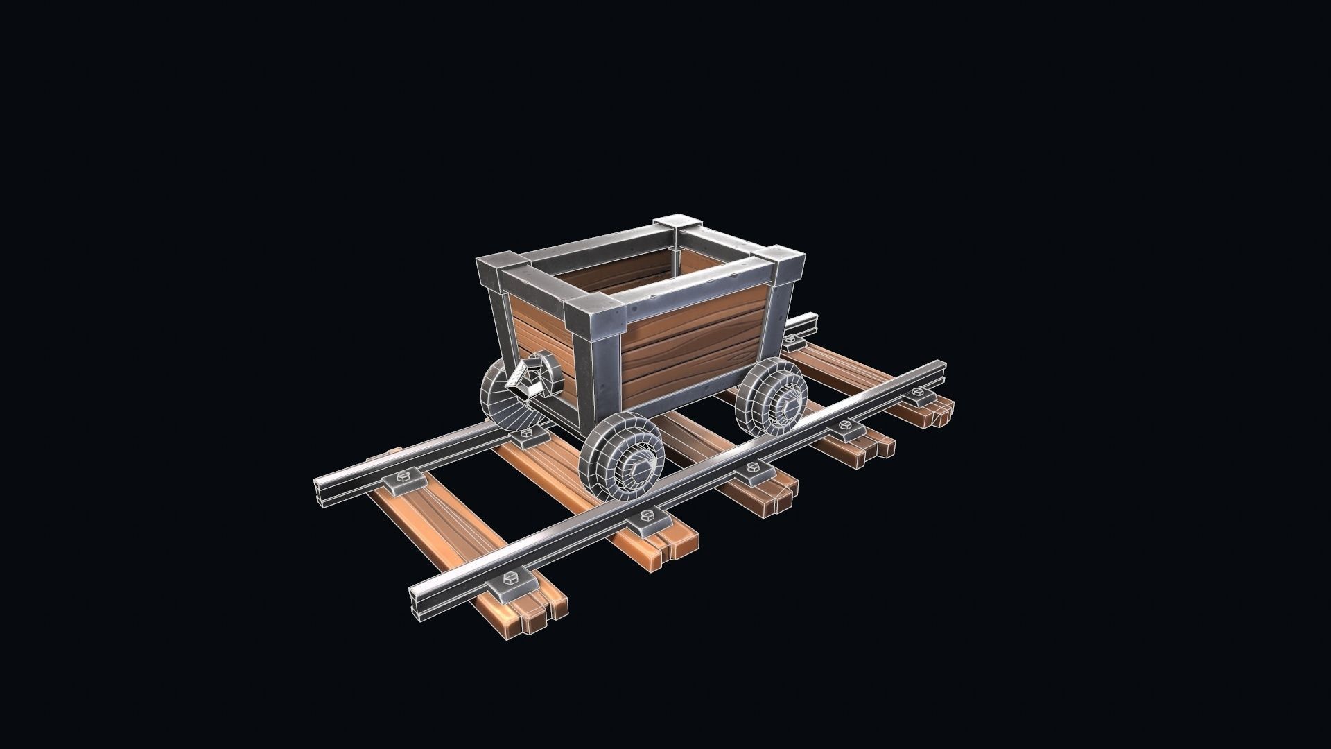 Stylized trolley and rails  Low-poly 3D model_8