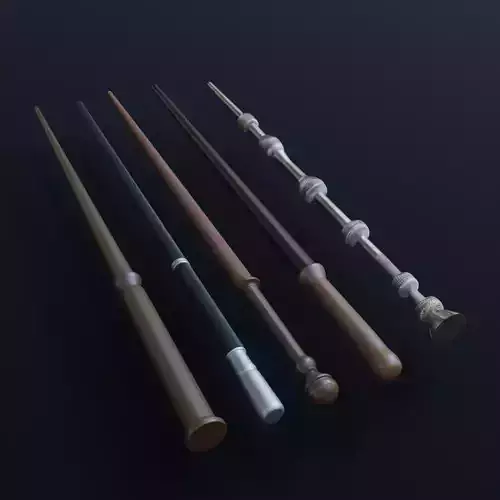 5 Low Poly Harry Potter Wands Pack Low-poly 3D model