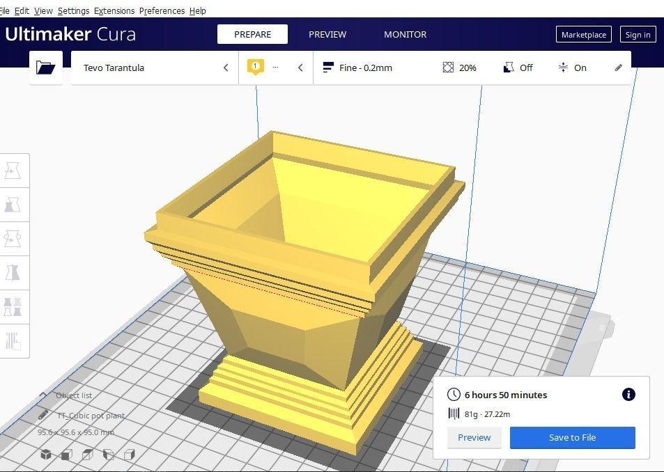 Cubic pot flower plant 3D print model_1