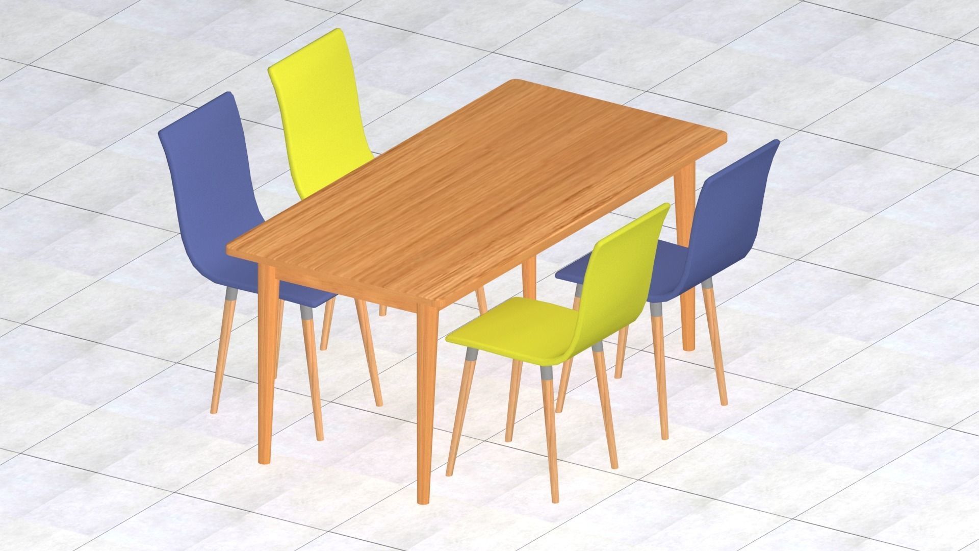 table dining and chairs 3D model_2