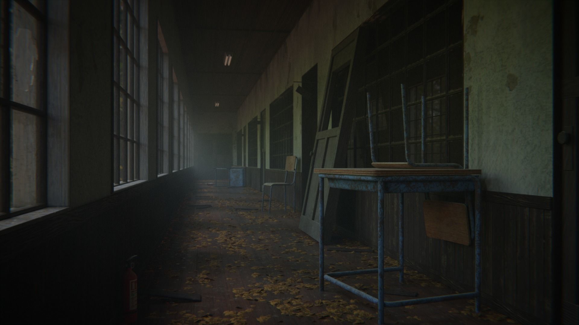 Abandoned School Hallway 3D model_3