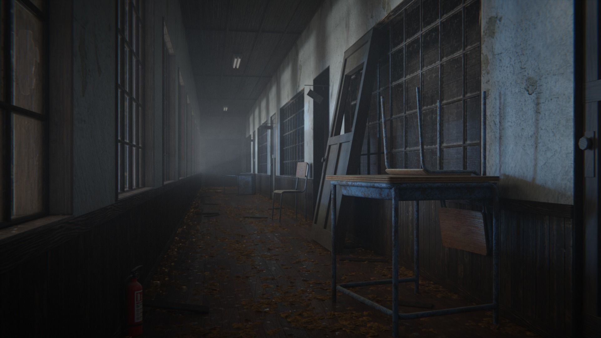 Abandoned School Hallway 3D model_4