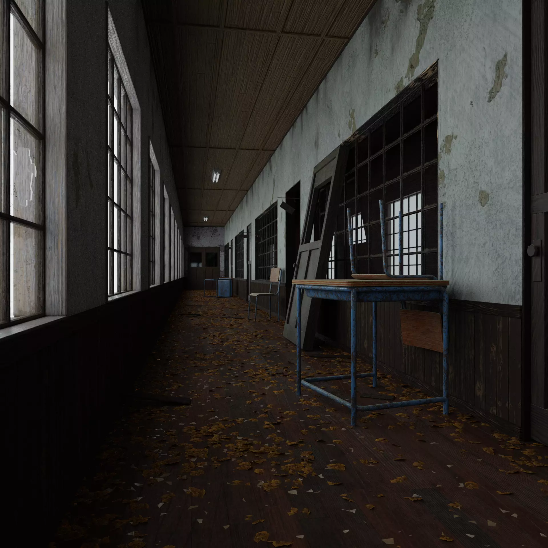 Abandoned School Hallway 3D model_0