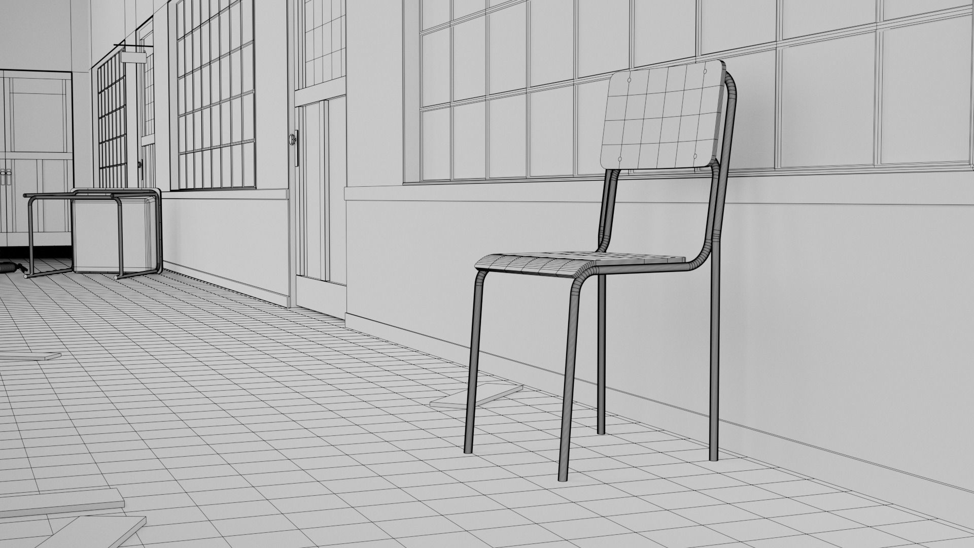 Abandoned School Hallway 3D model_8