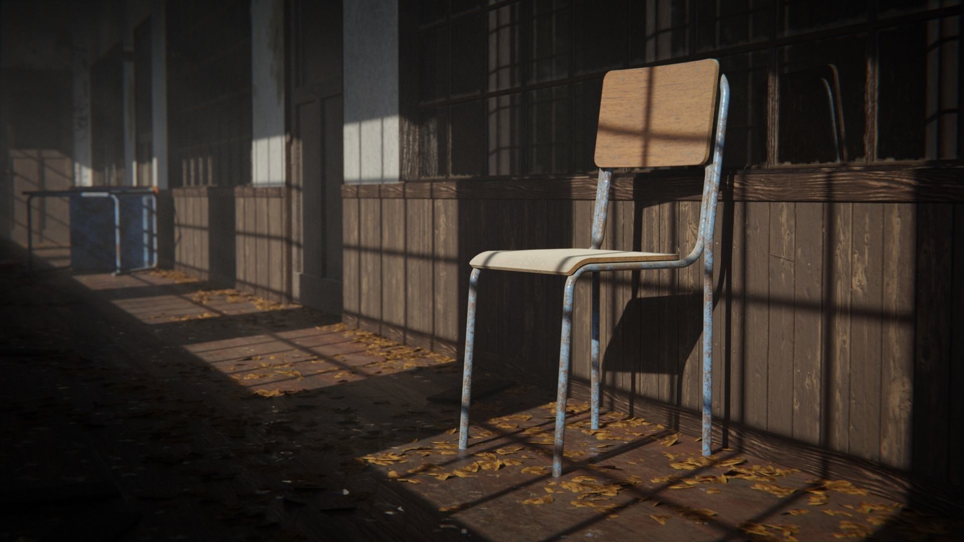 Abandoned School Hallway 3D model_2