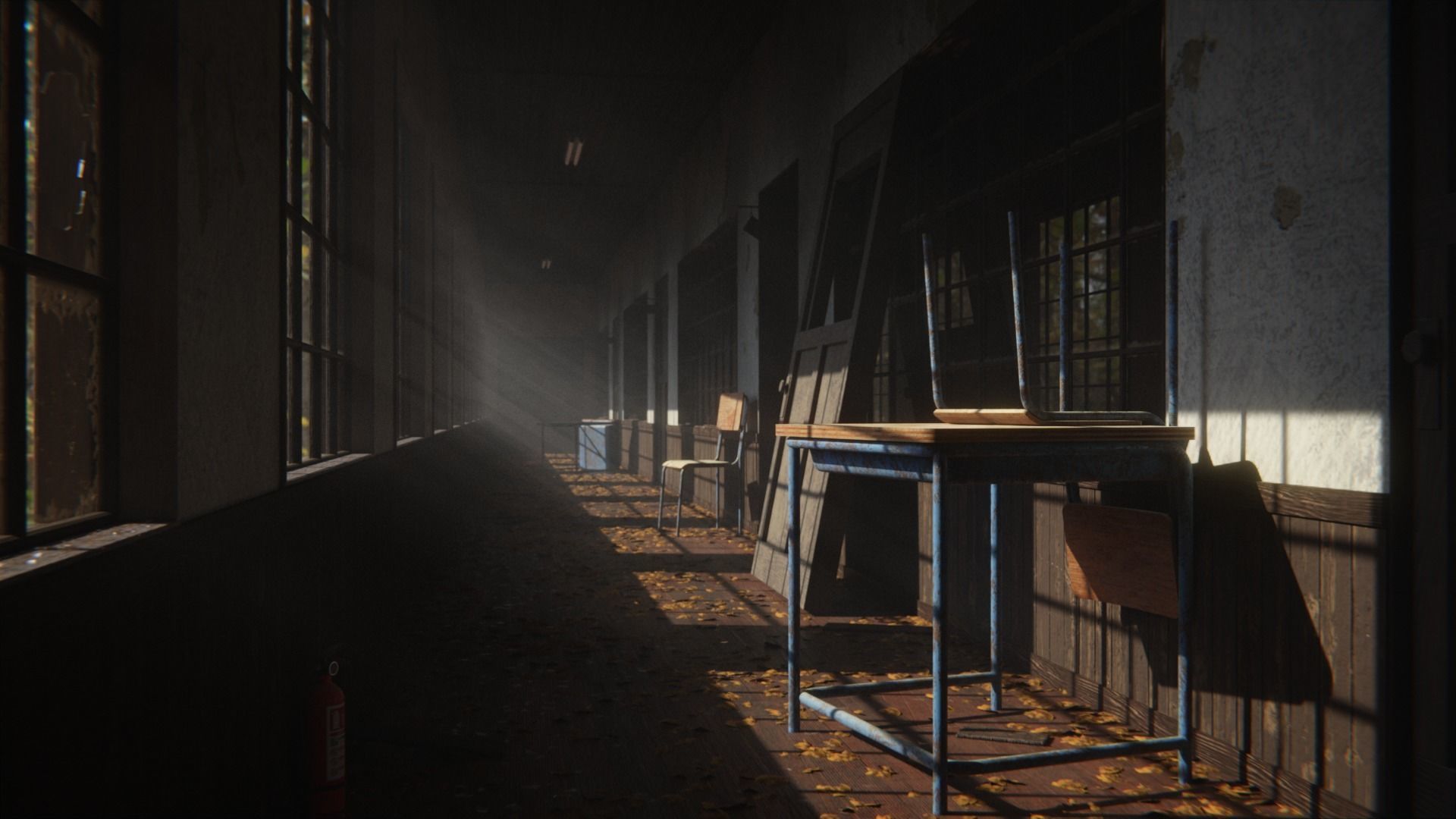 Abandoned School Hallway 3D model_5