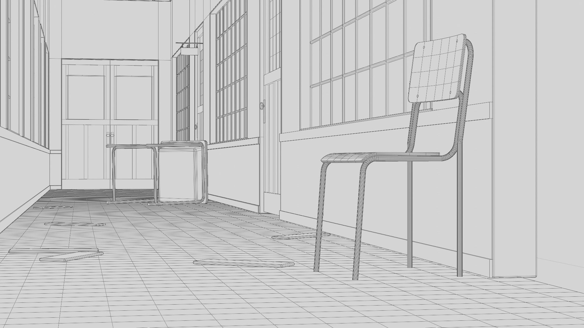 Abandoned School Hallway 3D model_7