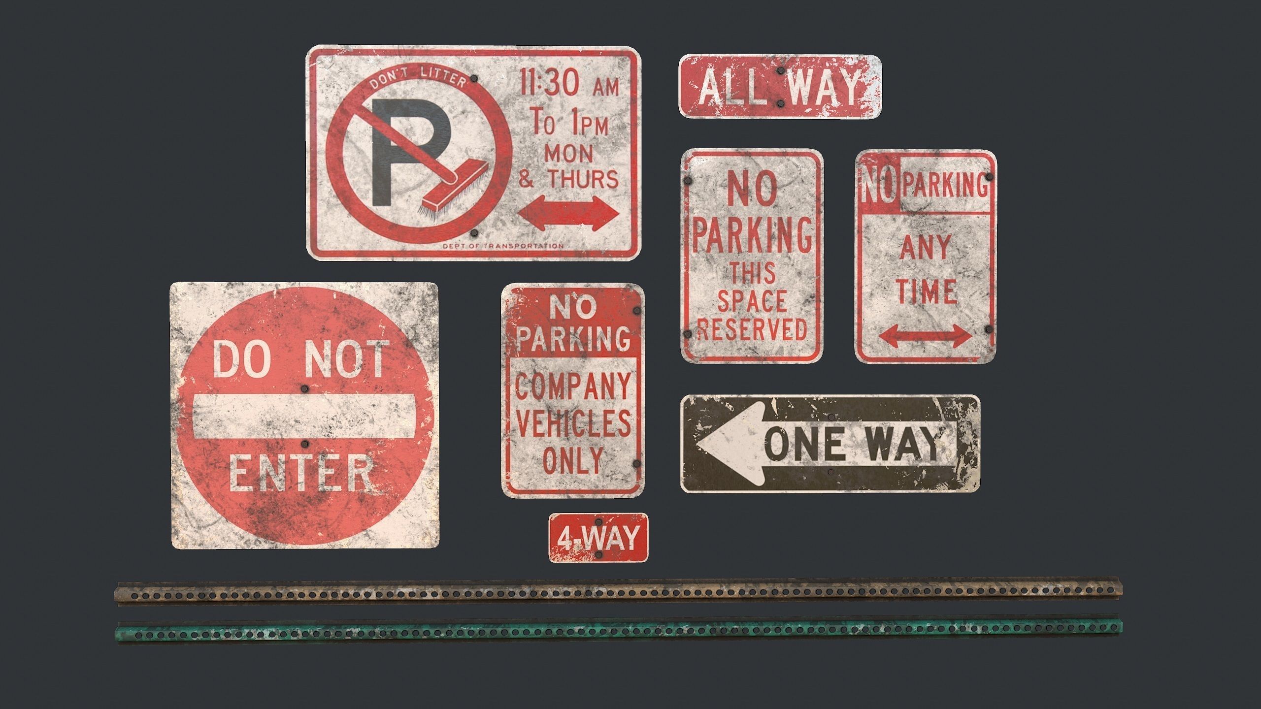 Traffic Sign01 Old Low-poly 3D model_1