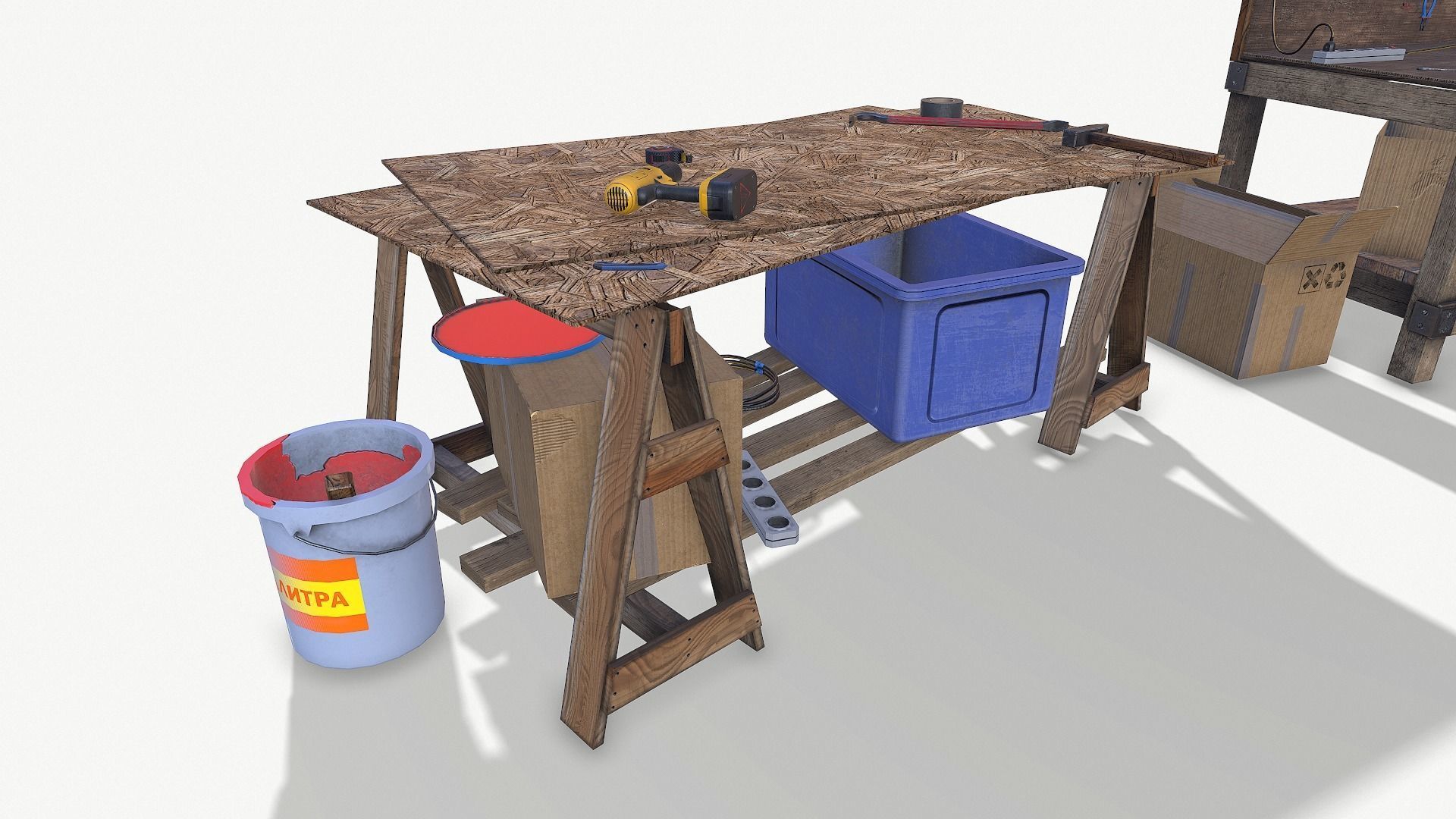 BIG SET WORK TABLE WITH TOOLS Low-poly 3D model_12