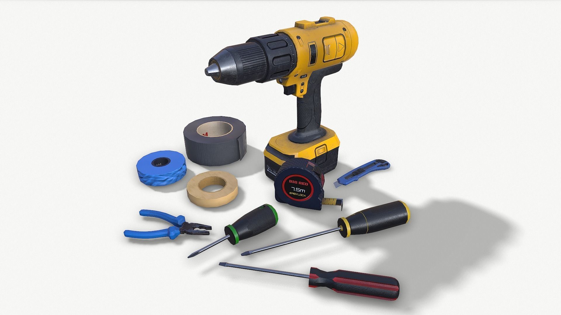 BIG SET WORK TABLE WITH TOOLS Low-poly 3D model_17