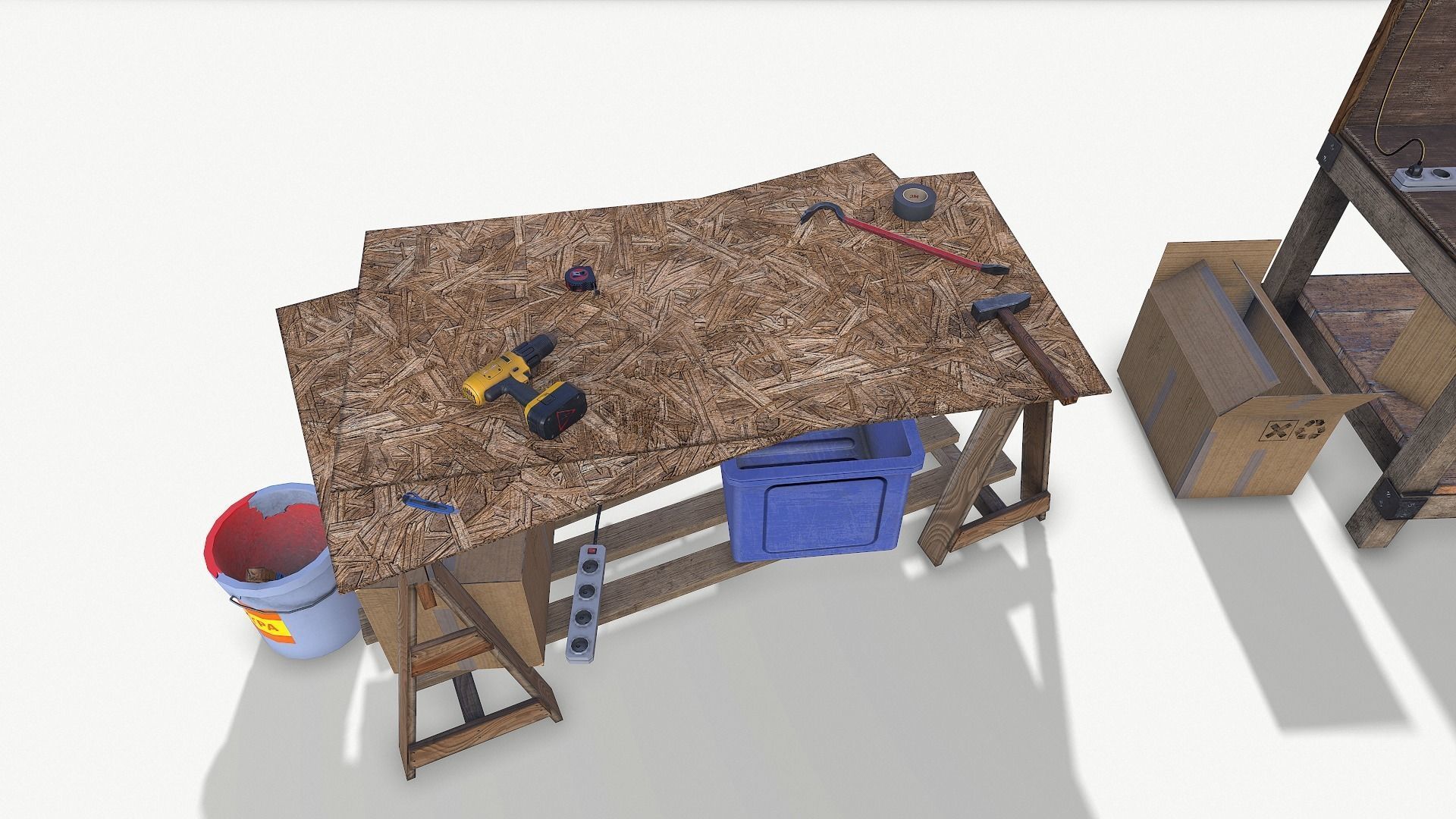 BIG SET WORK TABLE WITH TOOLS Low-poly 3D model_11