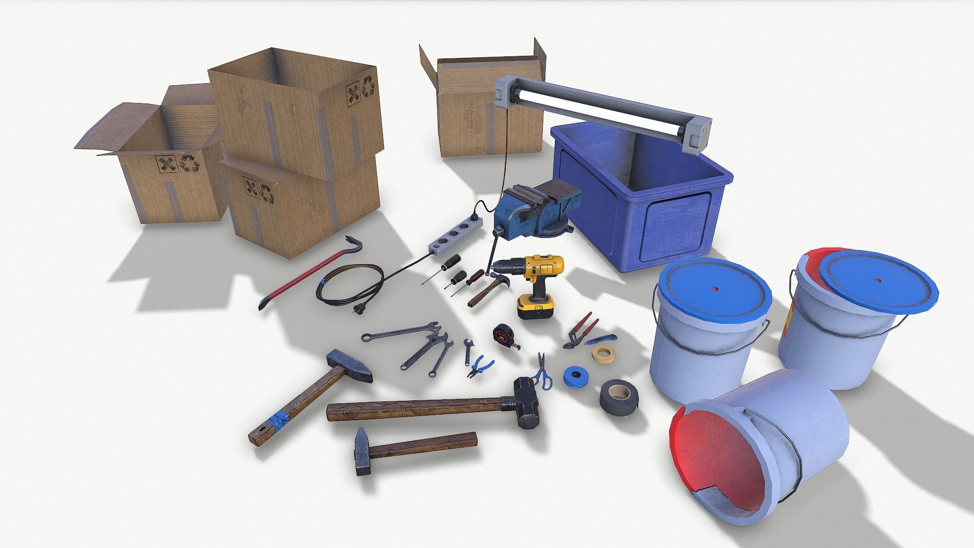 BIG SET WORK TABLE WITH TOOLS Low-poly 3D model_15