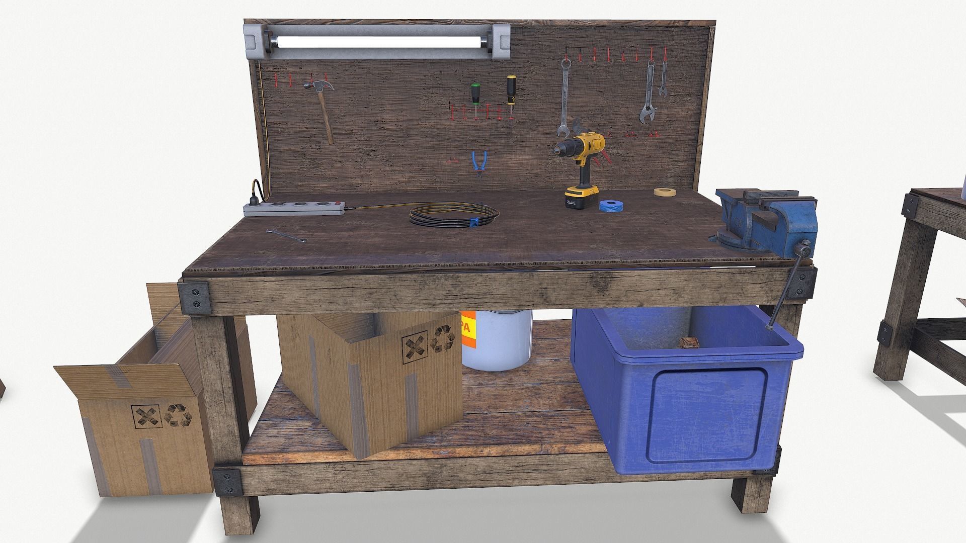 BIG SET WORK TABLE WITH TOOLS Low-poly 3D model_9