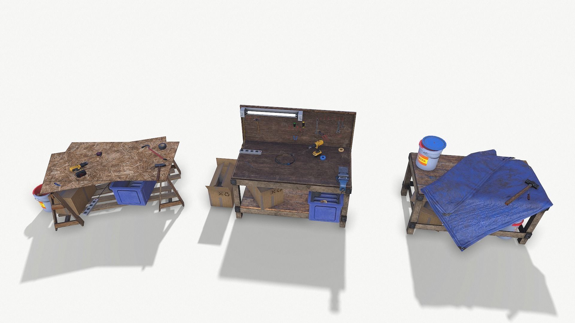 BIG SET WORK TABLE WITH TOOLS Low-poly 3D model_14