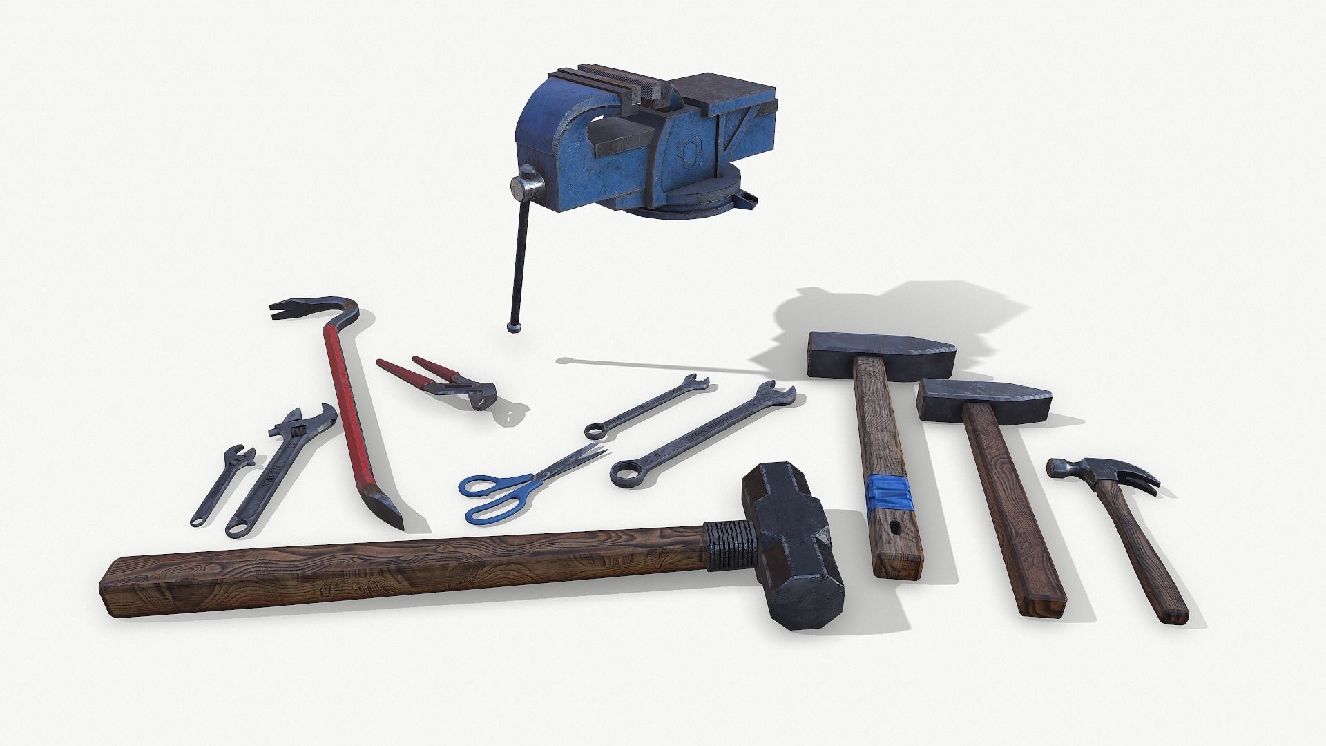 BIG SET WORK TABLE WITH TOOLS Low-poly 3D model_18