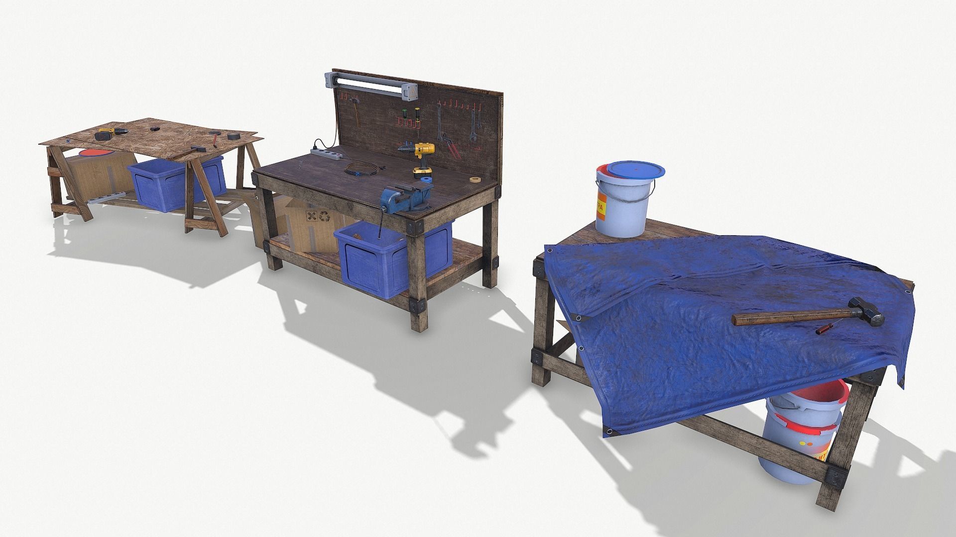 BIG SET WORK TABLE WITH TOOLS Low-poly 3D model_7