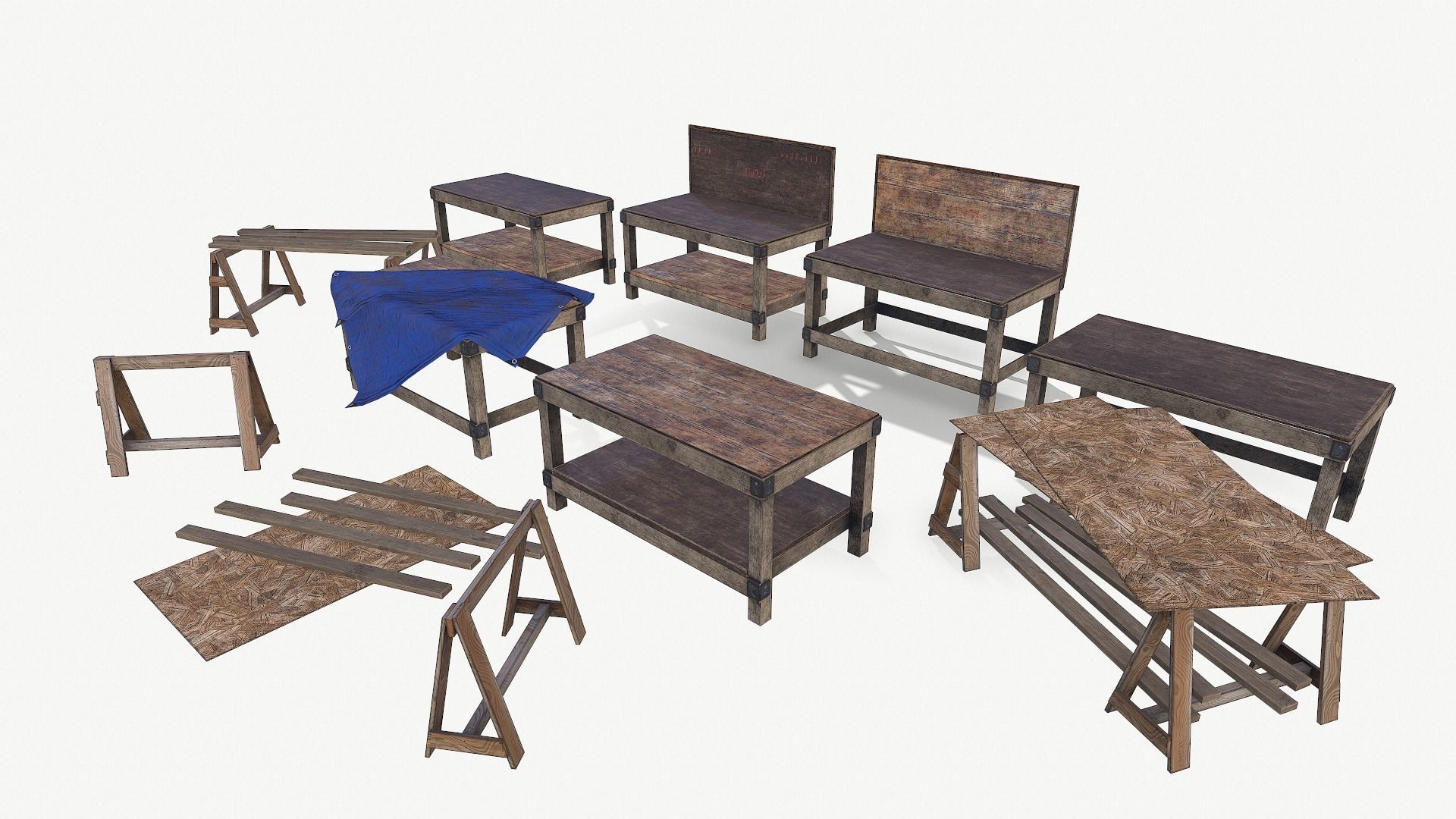 BIG SET WORK TABLE WITH TOOLS Low-poly 3D model_16