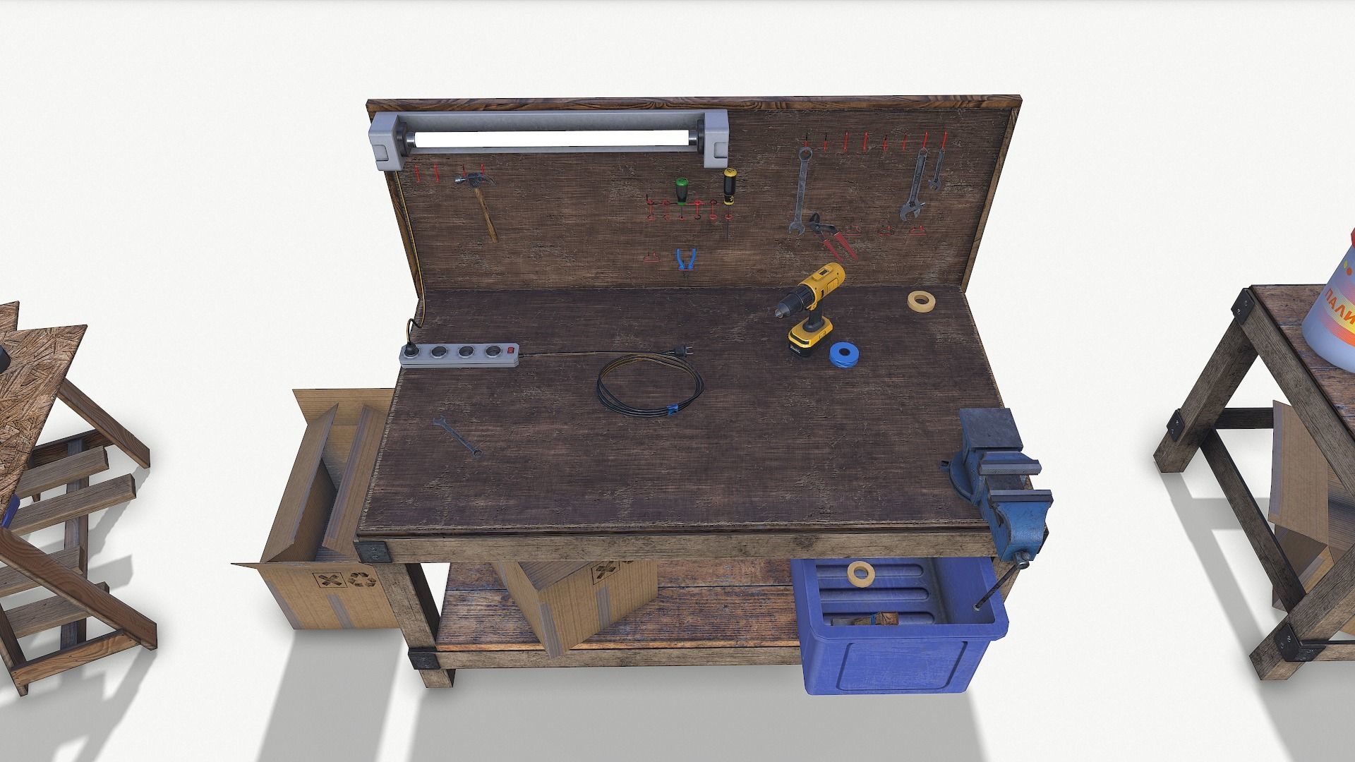 BIG SET WORK TABLE WITH TOOLS Low-poly 3D model_10