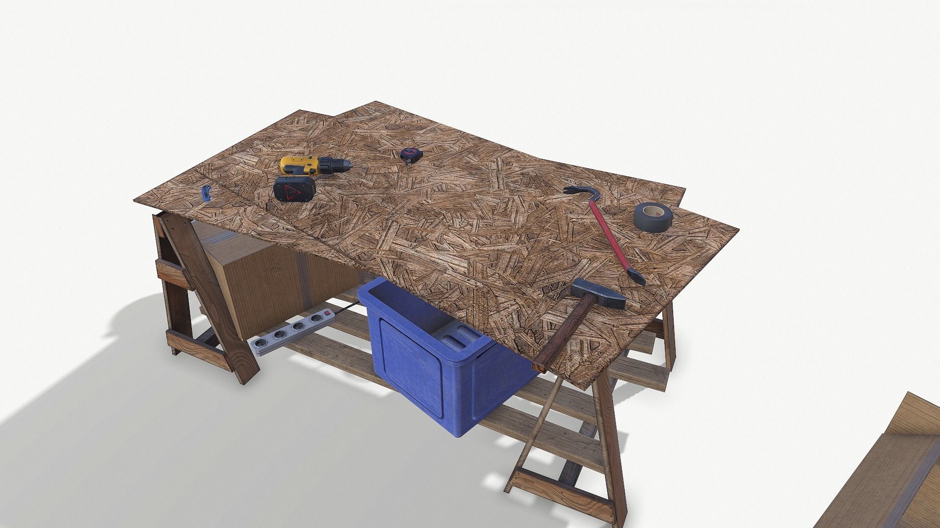BIG SET WORK TABLE WITH TOOLS Low-poly 3D model_13