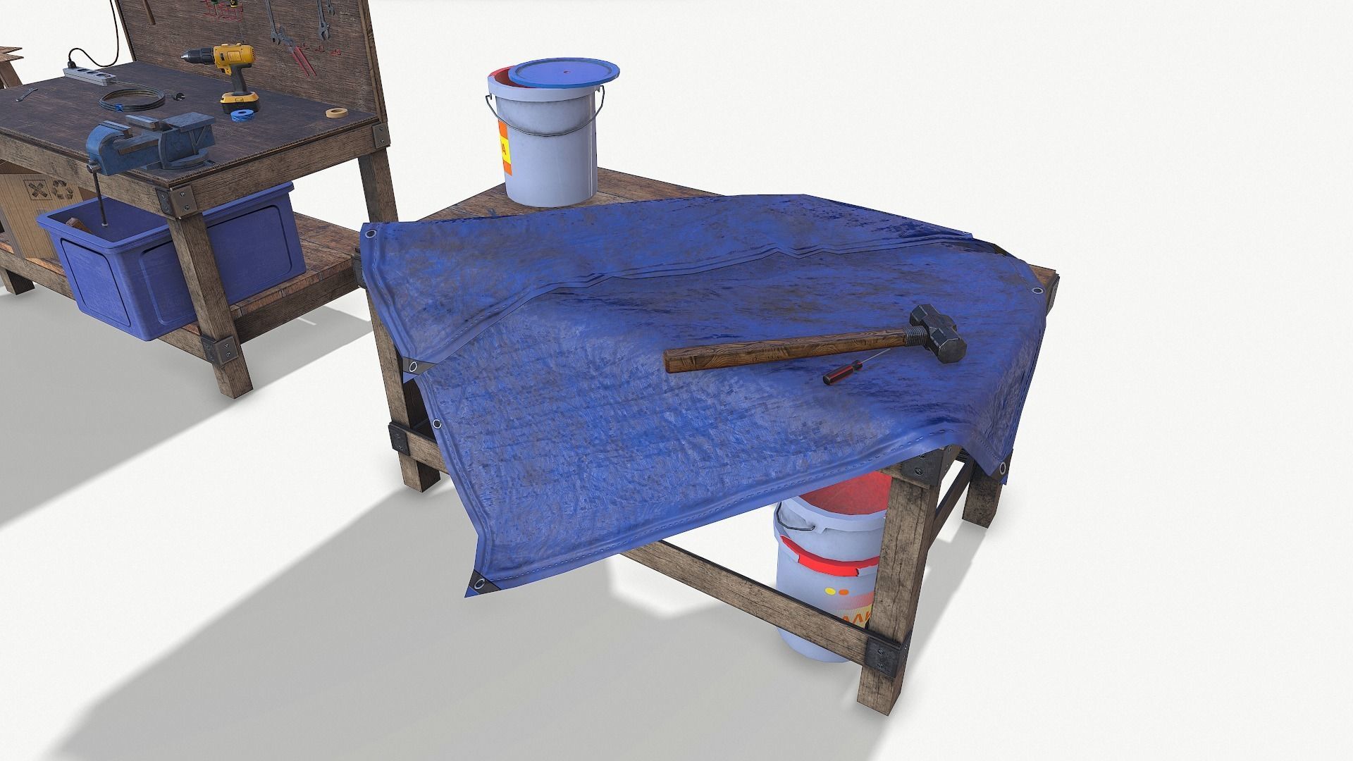 BIG SET WORK TABLE WITH TOOLS Low-poly 3D model_8
