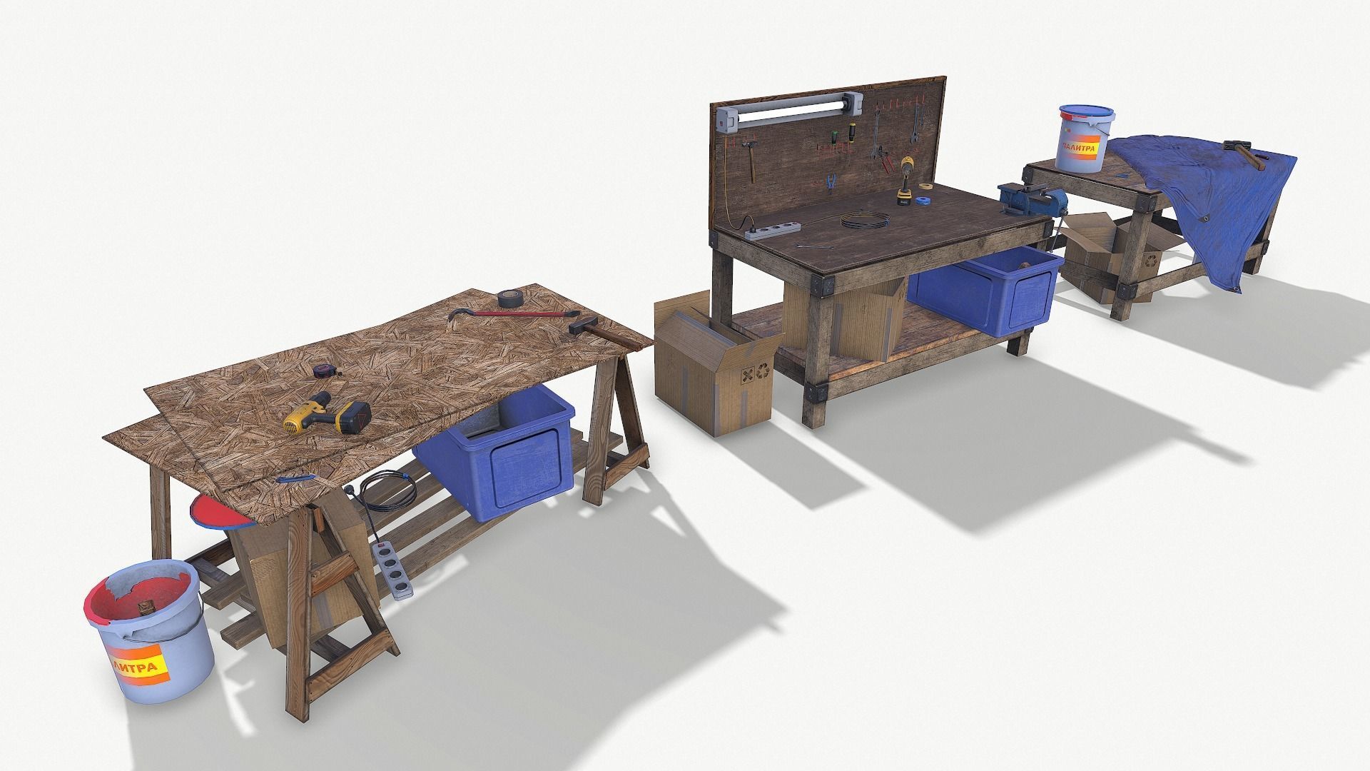 BIG SET WORK TABLE WITH TOOLS Low-poly 3D model_6