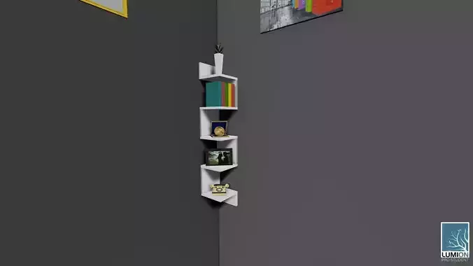 KUTUPHANE corner shelf with two bookshelves and vase 3D print model
