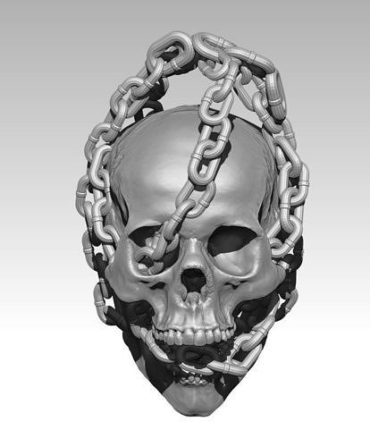 Skull With chain pendant highpoly 3D print model