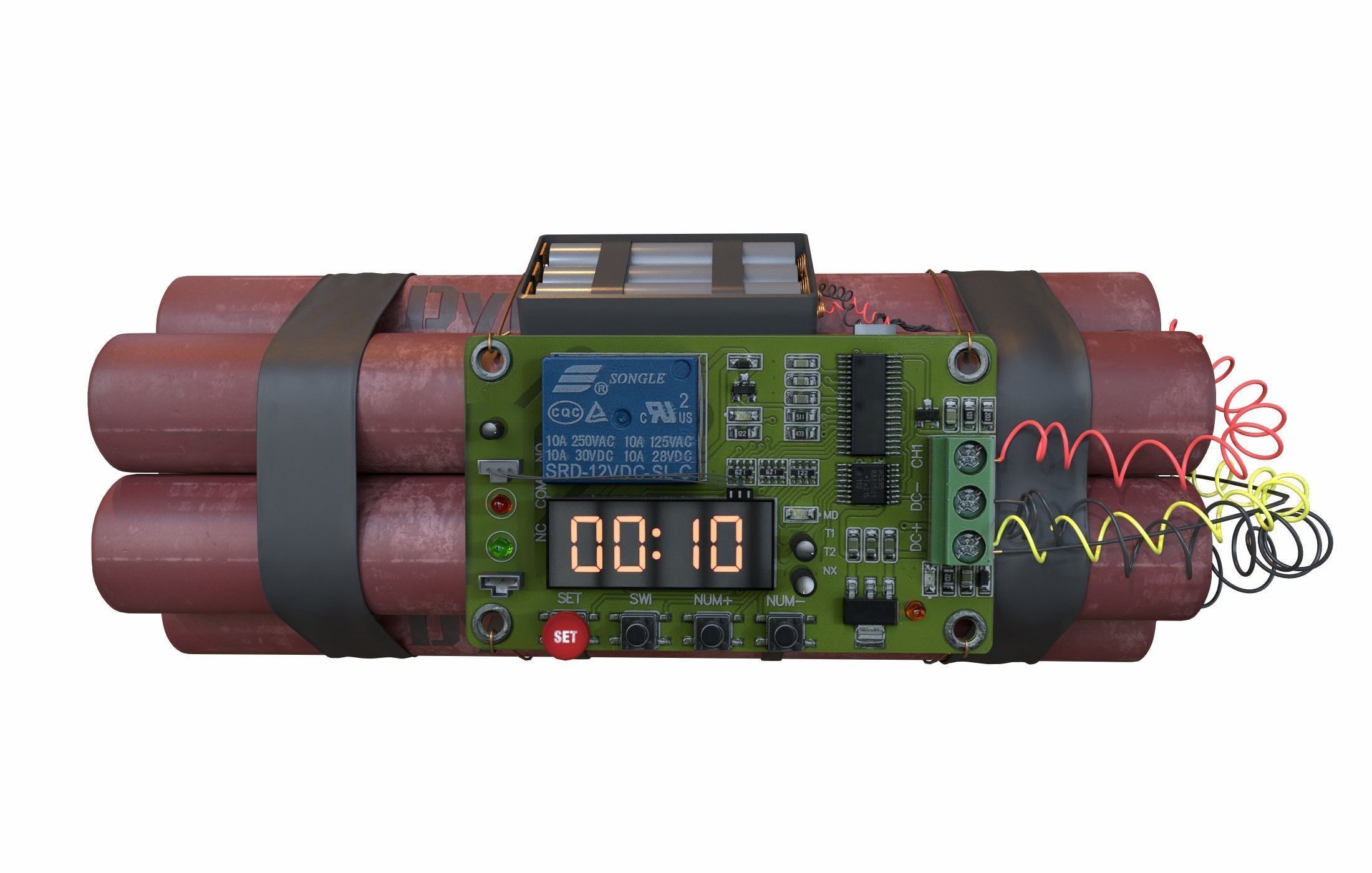 dynamite electronic bomb with wires and clock 3D model_4