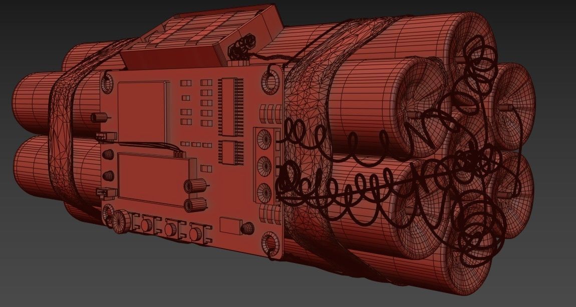 dynamite electronic bomb with wires and clock 3D model_10