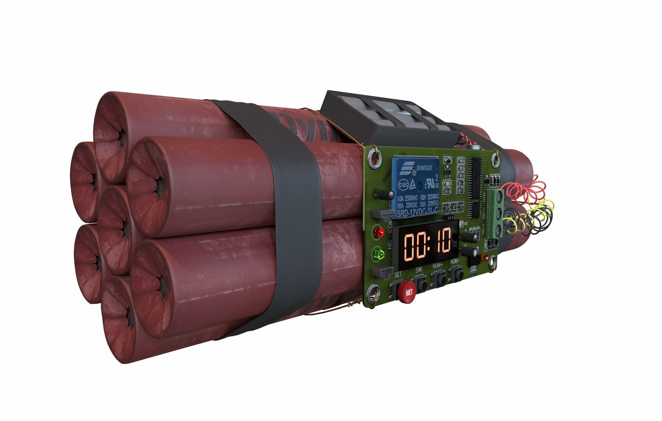 dynamite electronic bomb with wires and clock 3D model_3