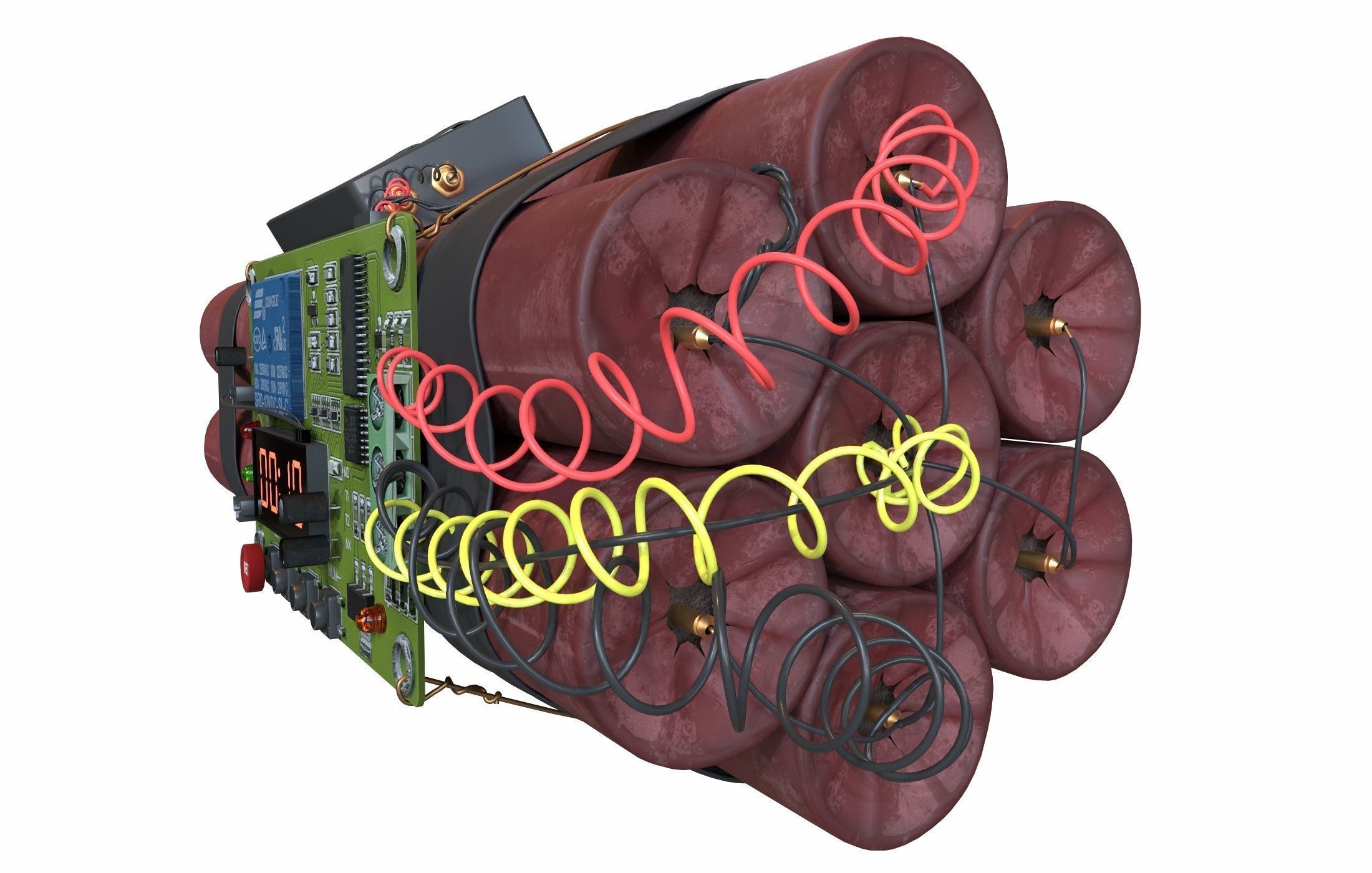 dynamite electronic bomb with wires and clock 3D model_2
