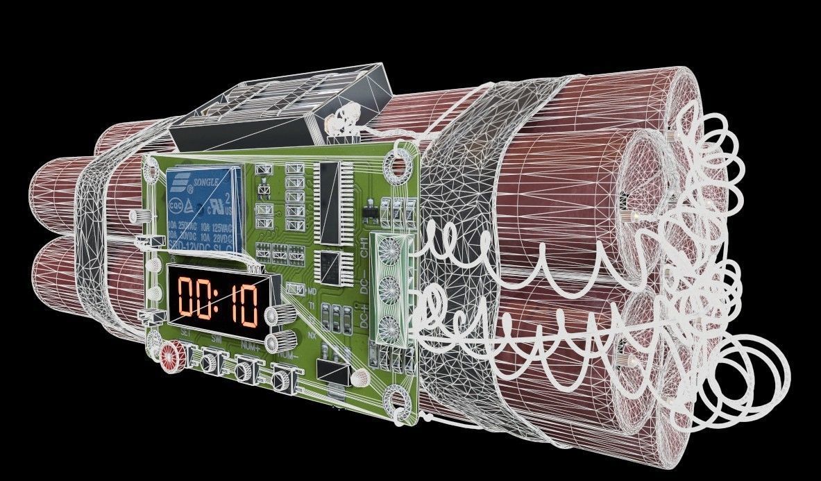dynamite electronic bomb with wires and clock 3D model_9