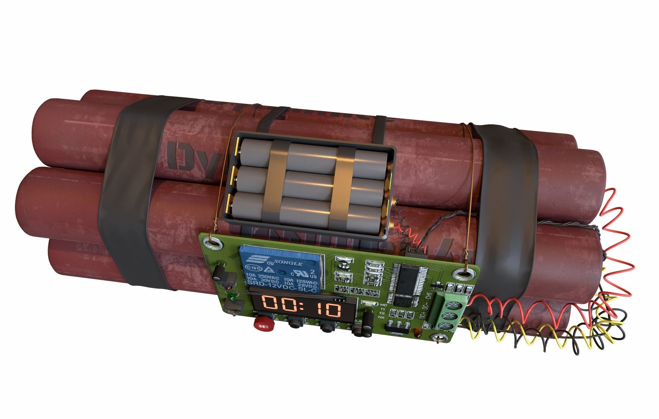 dynamite electronic bomb with wires and clock 3D model_8
