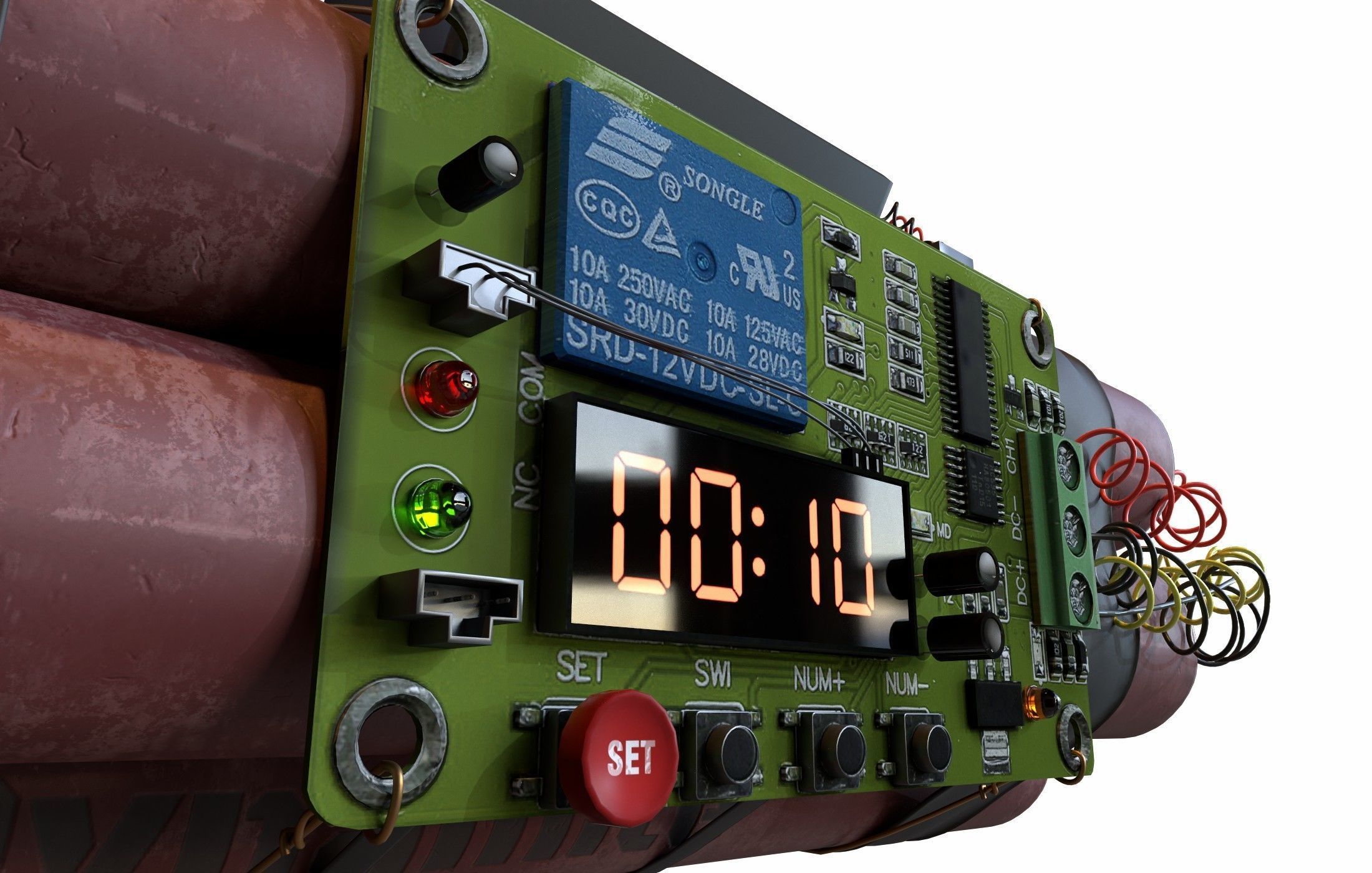 dynamite electronic bomb with wires and clock 3D model_5