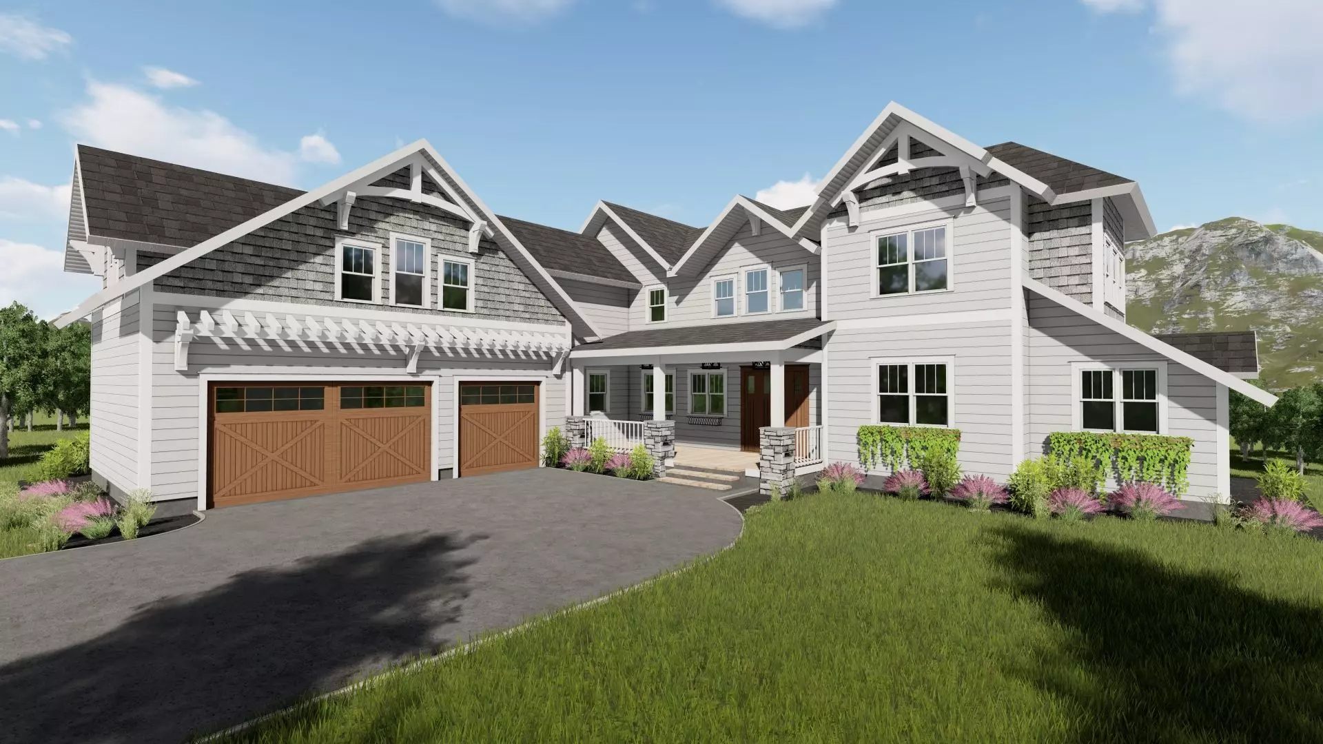 Casey front of home with two garages 3D model_0