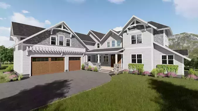 Casey front of home with two garages 3D model