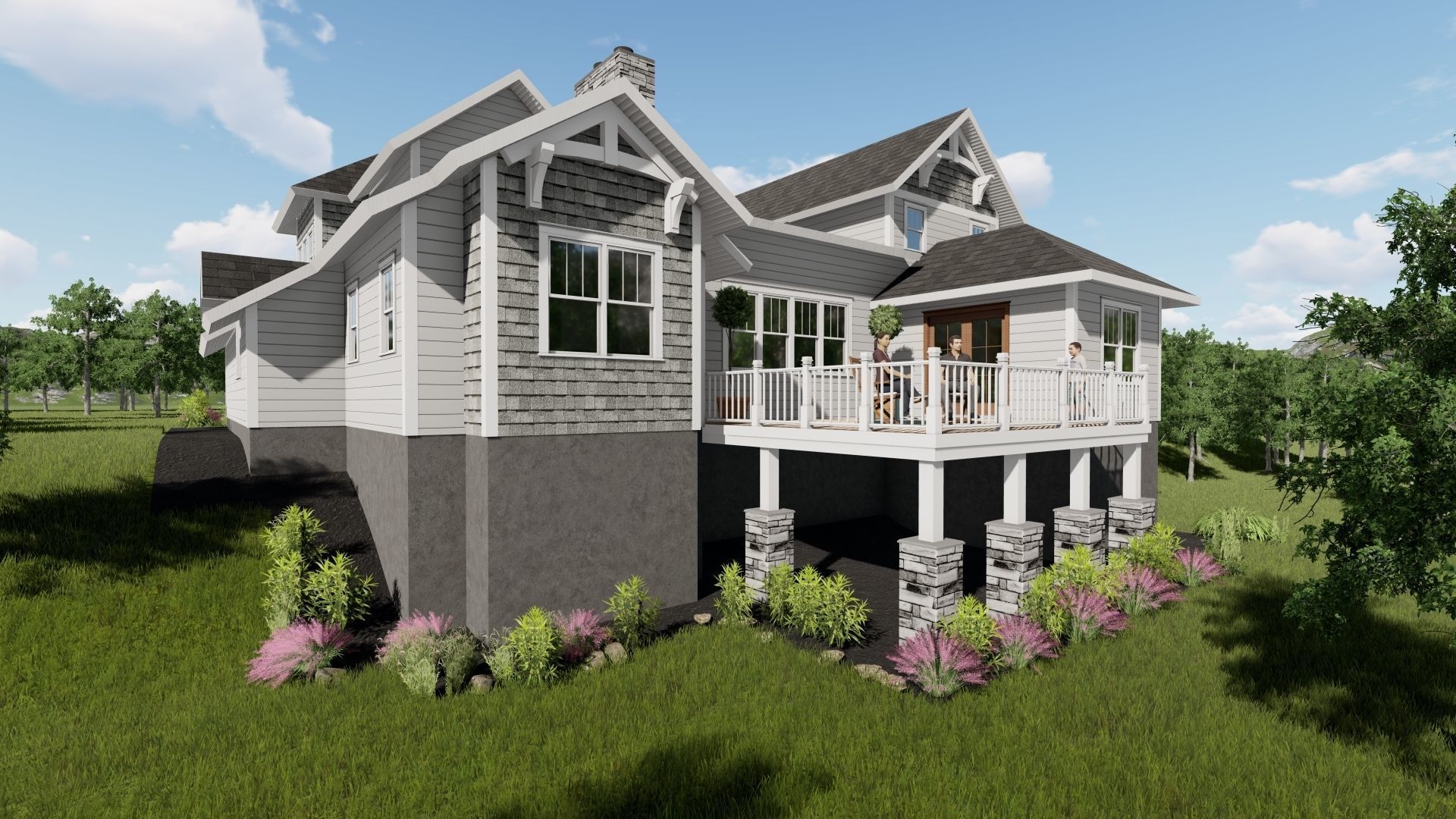 Casey front of home with two garages 3D model_1