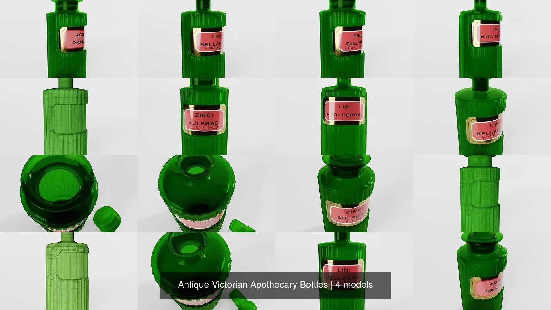 Antique Victorian Apothecary Bottles 3D Model Collection_1