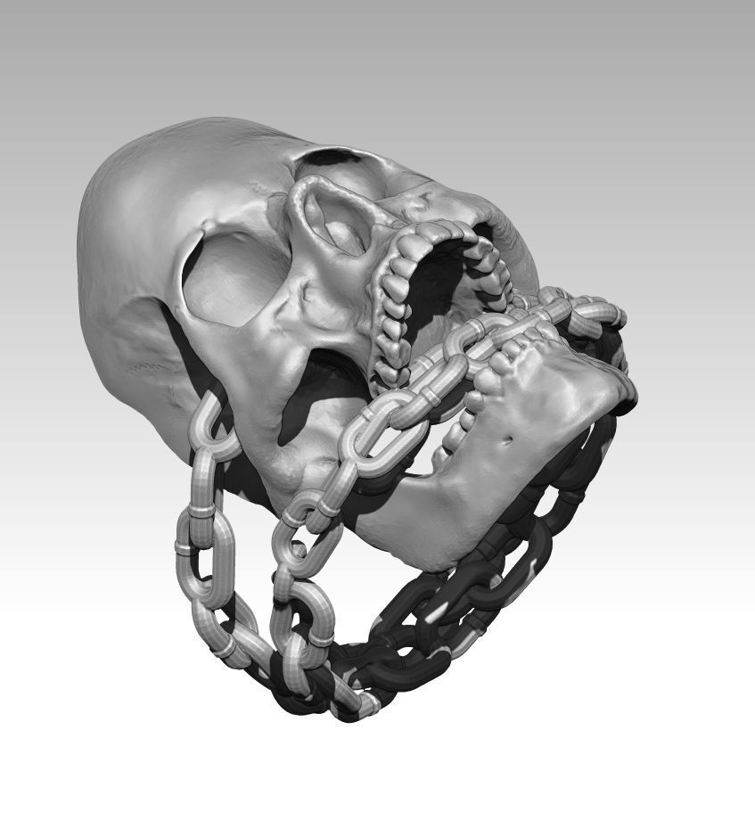 Skull chain ring High Detailed Ring 3D print model_1