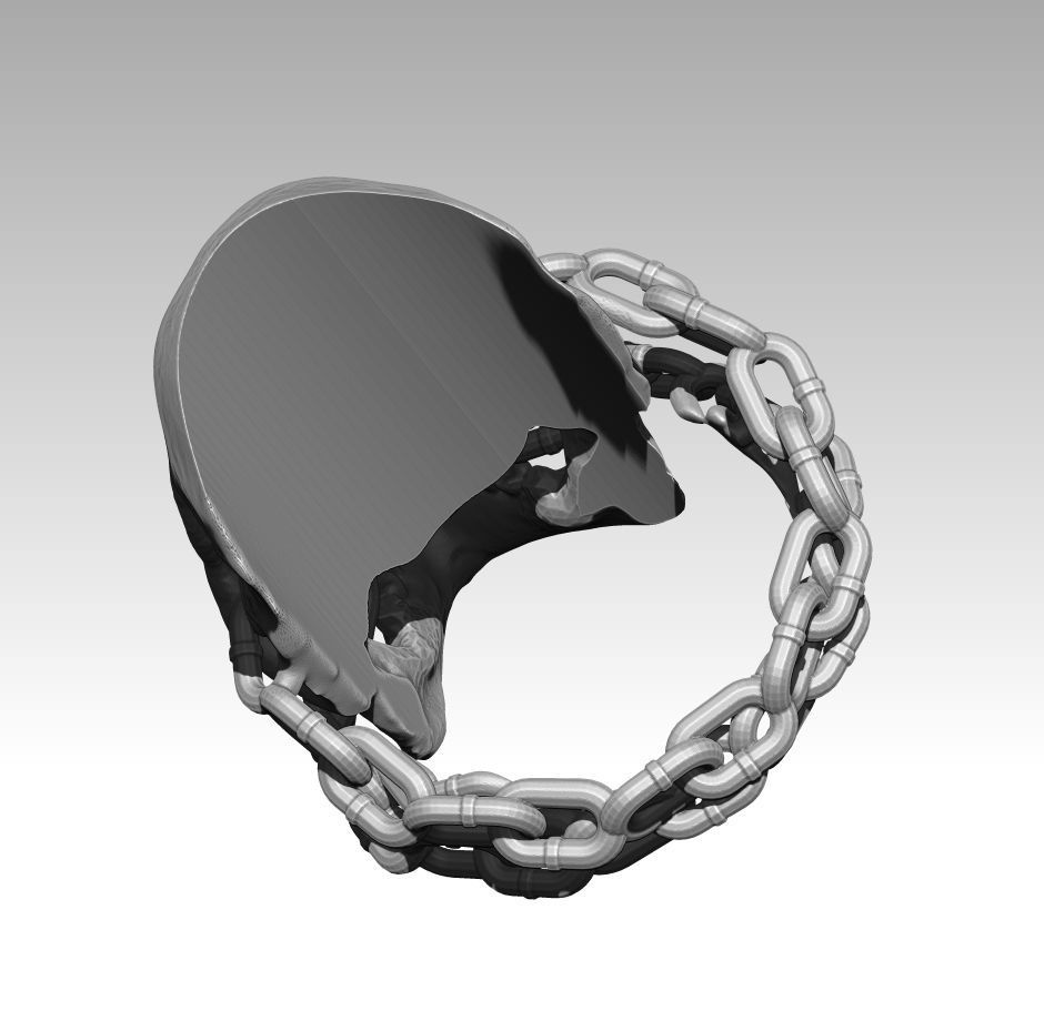 Skull chain ring High Detailed Ring 3D print model_3