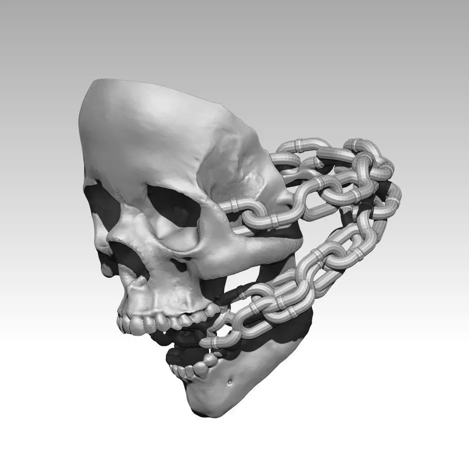 Skull chain ring High Detailed Ring 3D print model_0