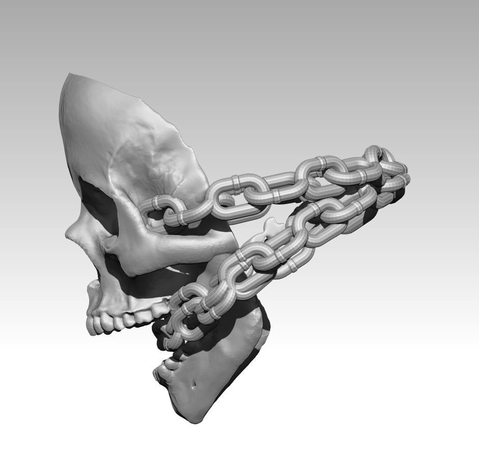Skull chain ring High Detailed Ring 3D print model_2