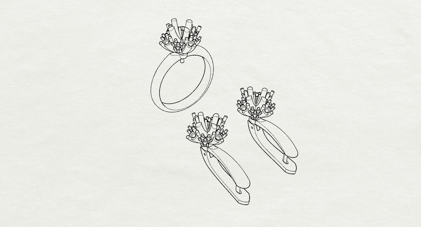 Ring and Earrings  3D print model_19