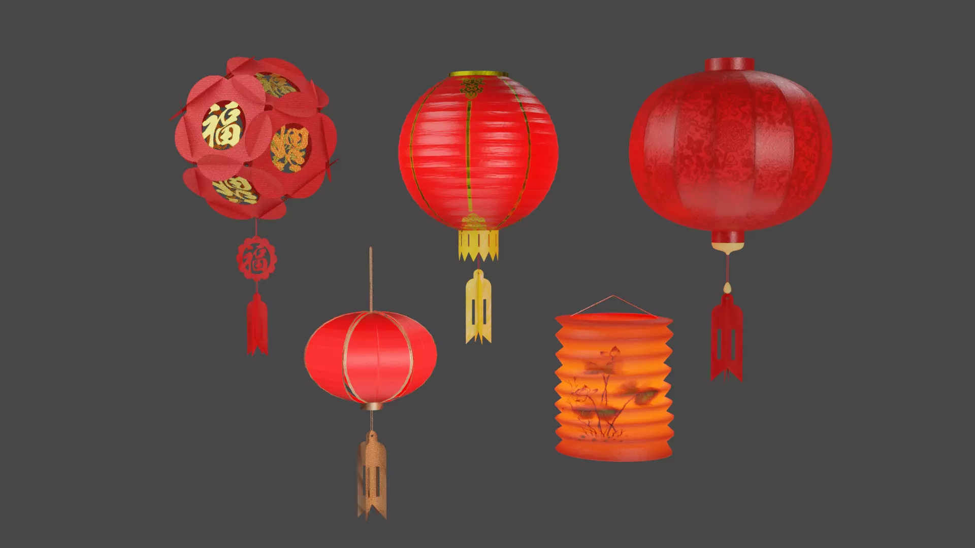 Chinese Lantern Low-poly 3D model_0
