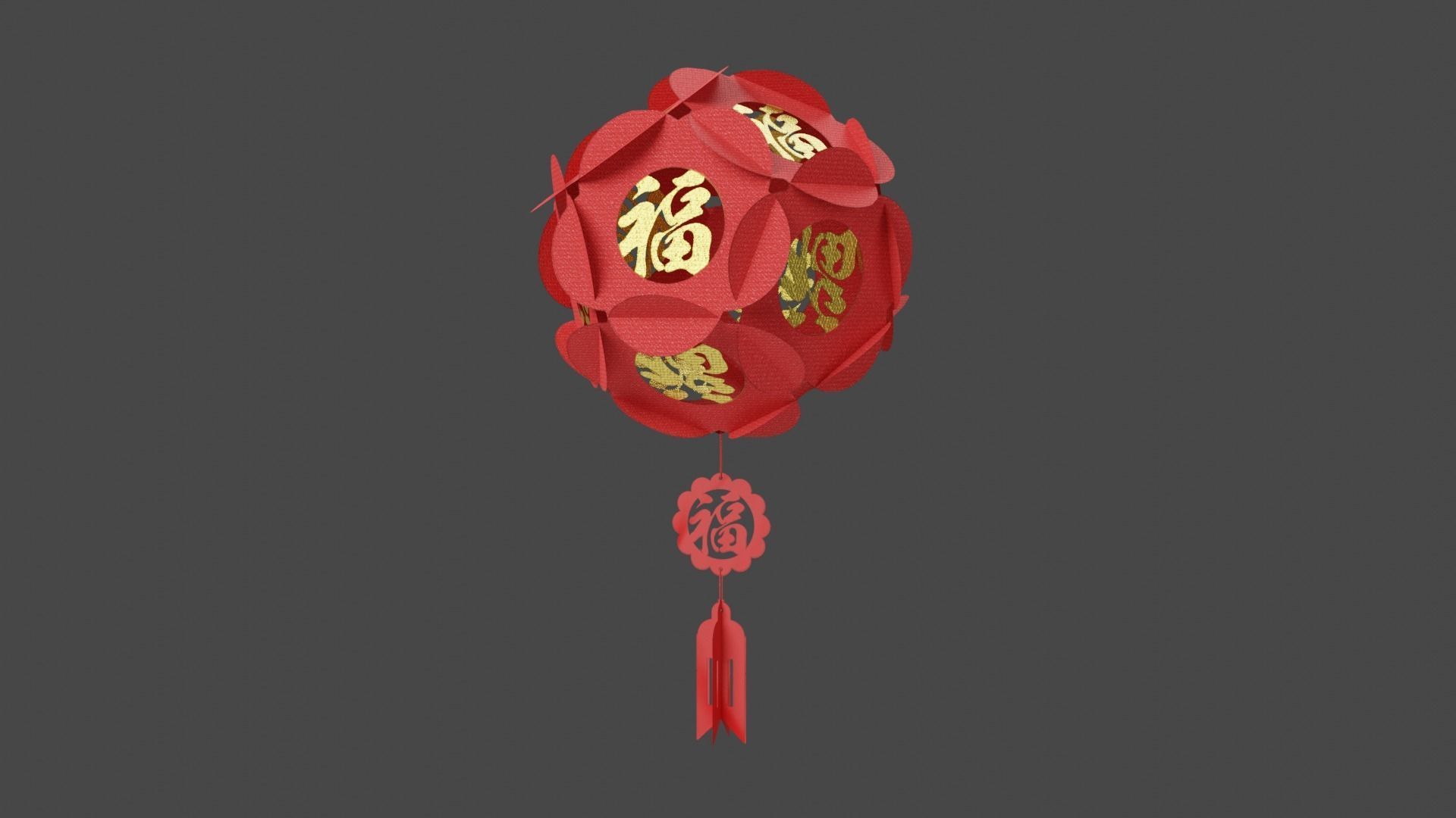 Chinese Lantern Low-poly 3D model_3